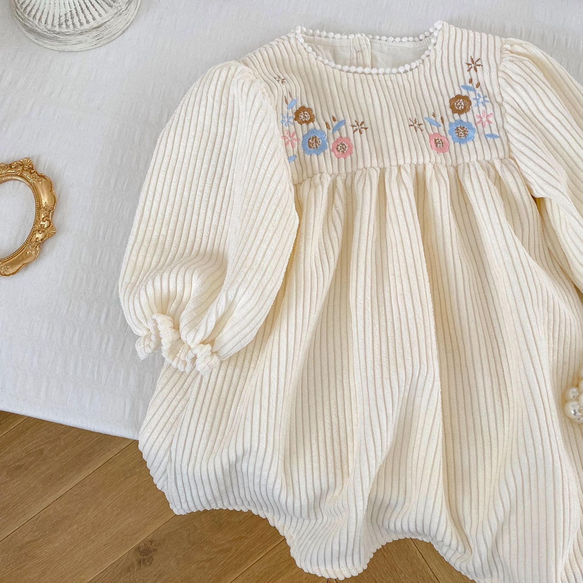 Embroidered Corduroy Dress